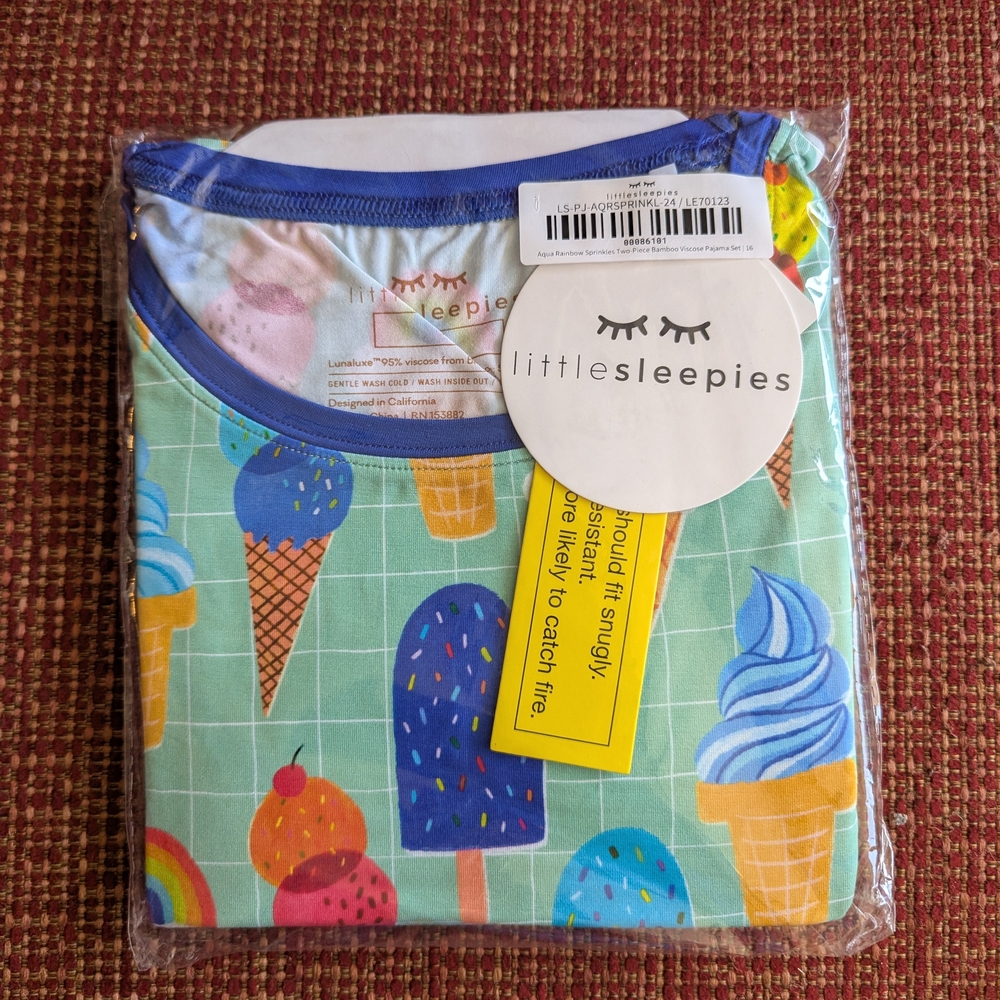 Little Sleepies Ice Cream Delight Rainbow Sprinkles Pajama Set Blue Sz 16